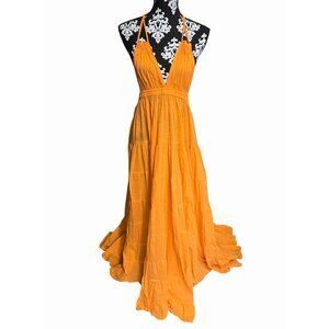 Antica Sartoria Giacomo Cinque Orange Halter Maxi Dress One Size 100% Cotton